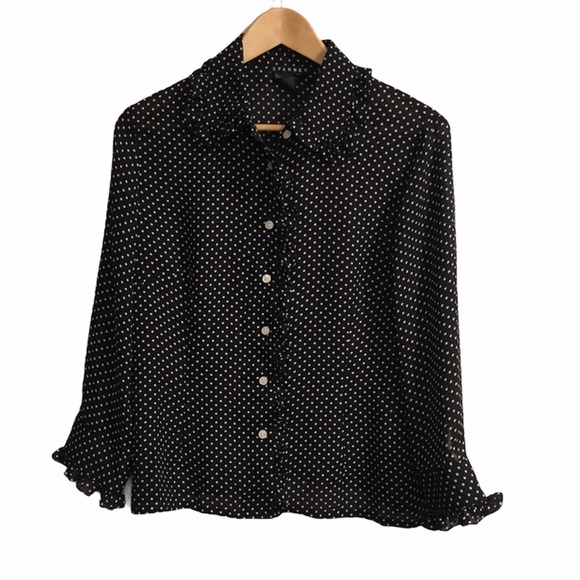 SPANNER Tops - Spanner Black White Polka Dot Ruffle Blouse Shirt